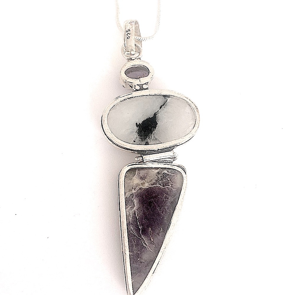 2 inch, Fluorite, Rainbow Moonstone, Amethyst pendant on a silver chain. - Picture 5 of 5